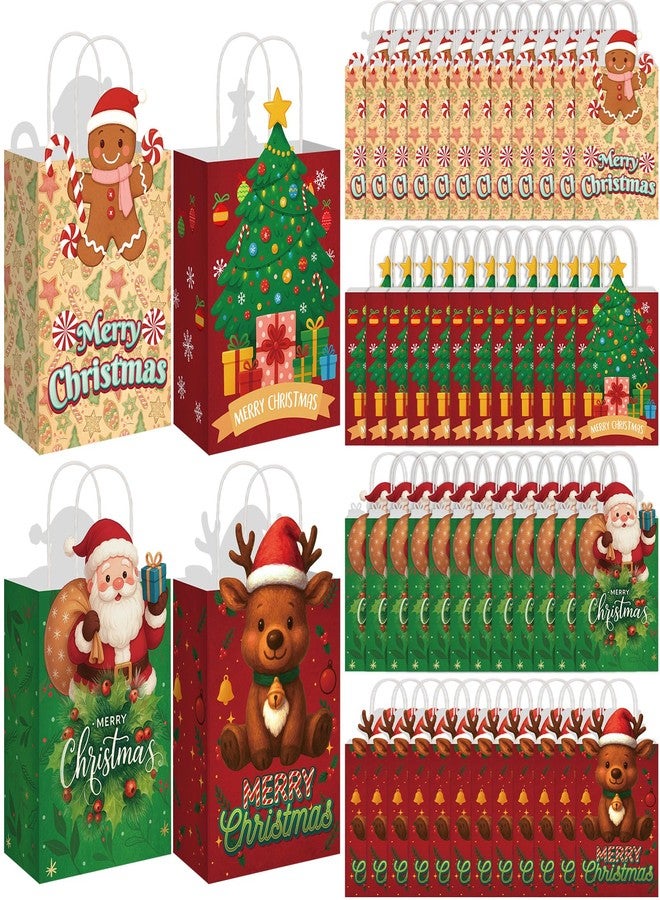 SilTriangle 48 Packs Irregular Shaped Christmas Kraft Gift Bags with Handles Bulk, 8.26"x6"x3.15" Christmas Goodie Paper Bags Xmas Treat Bag, Holiday Party Favors Bag for Presents Shopping Parties - Image 1